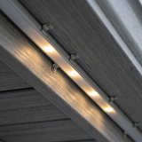 Close-up of the LED track installed under a roof soffit