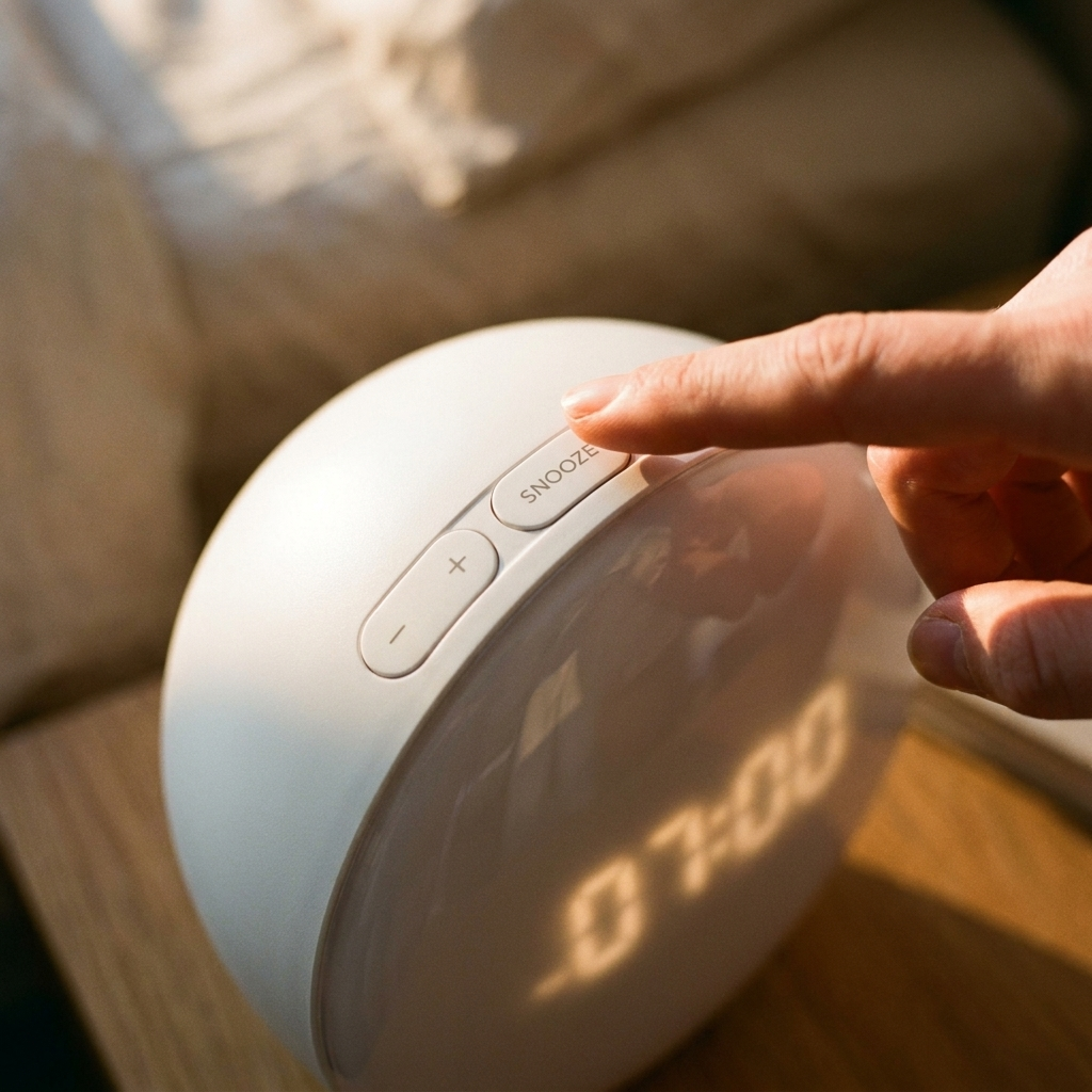 Close-up of the top touch controls and snooze