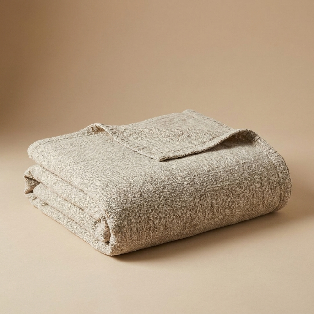 Folded flax linen throw studio product shot