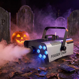 1200W RGB fog machine with wireless remote in a Halloween graveyard scene