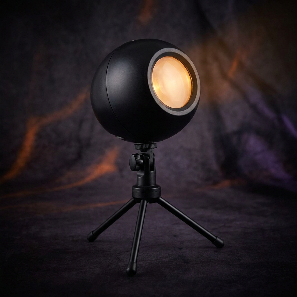 Black dome holiday projector on adjustable tripod stand