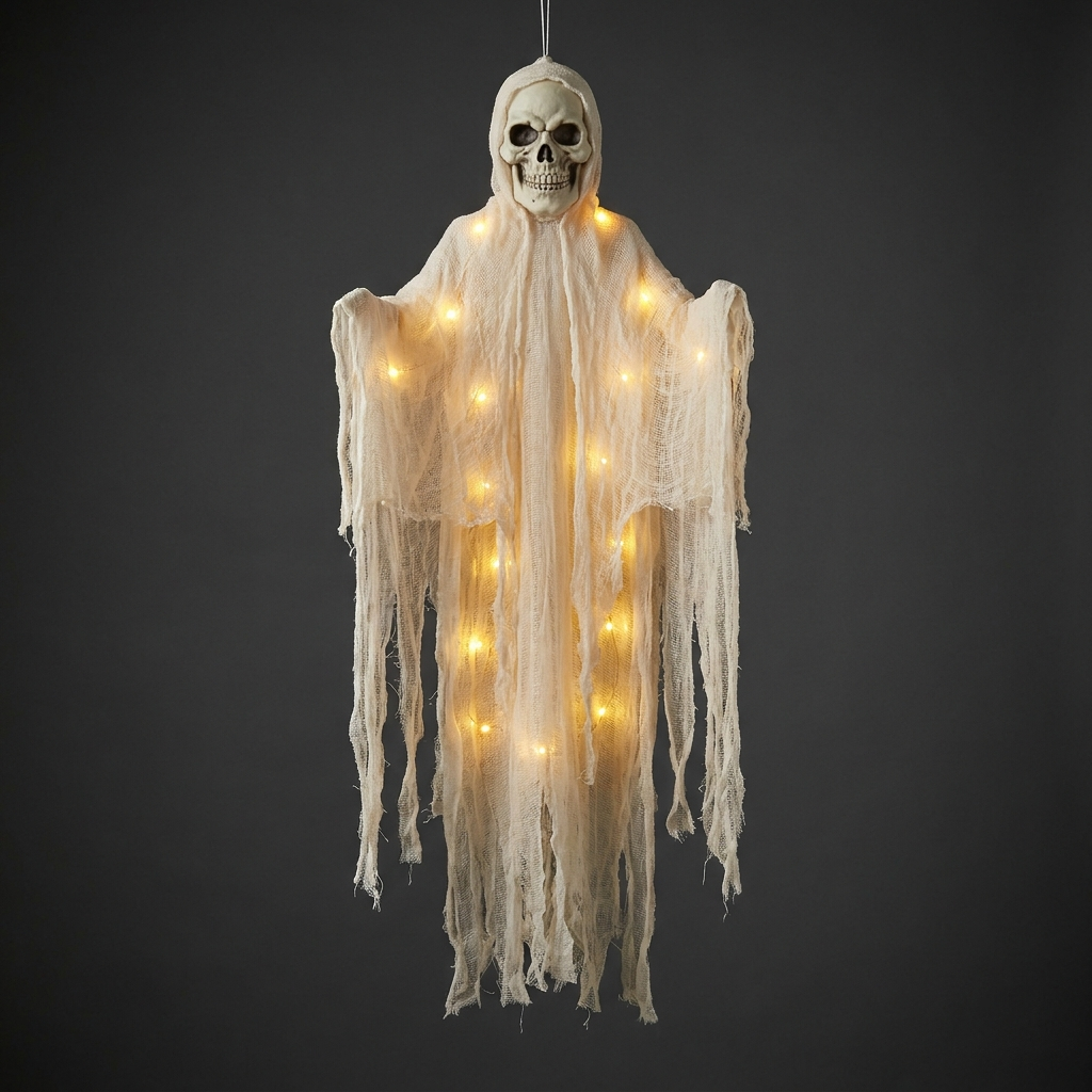 Full-length product view of the glowing skull hanging ghost