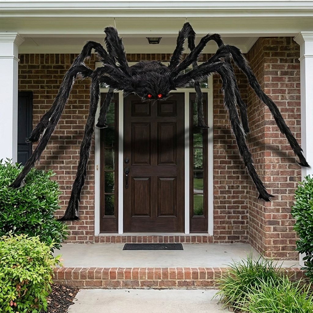 Giant spider beside a doorway for scale