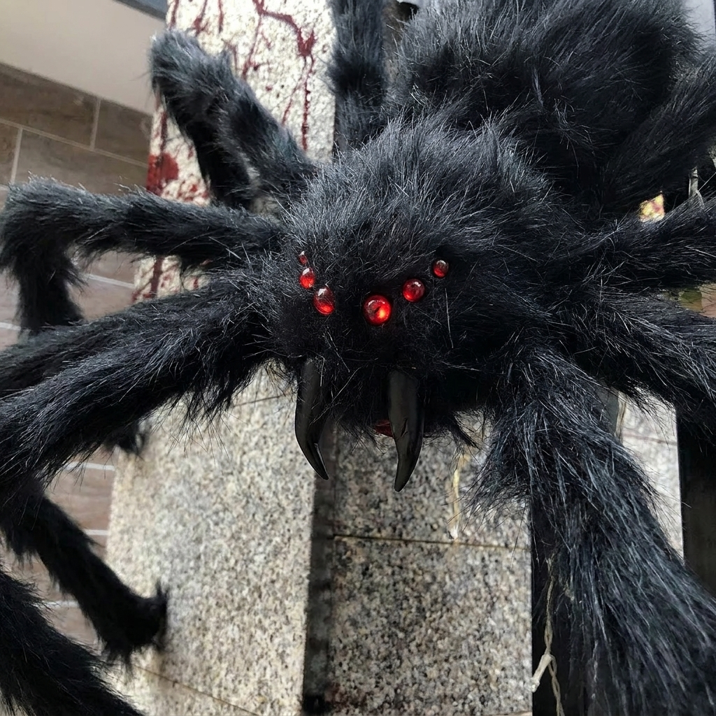 Close-up of the black furry spider