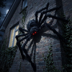 Black spider climbing a house wall at night