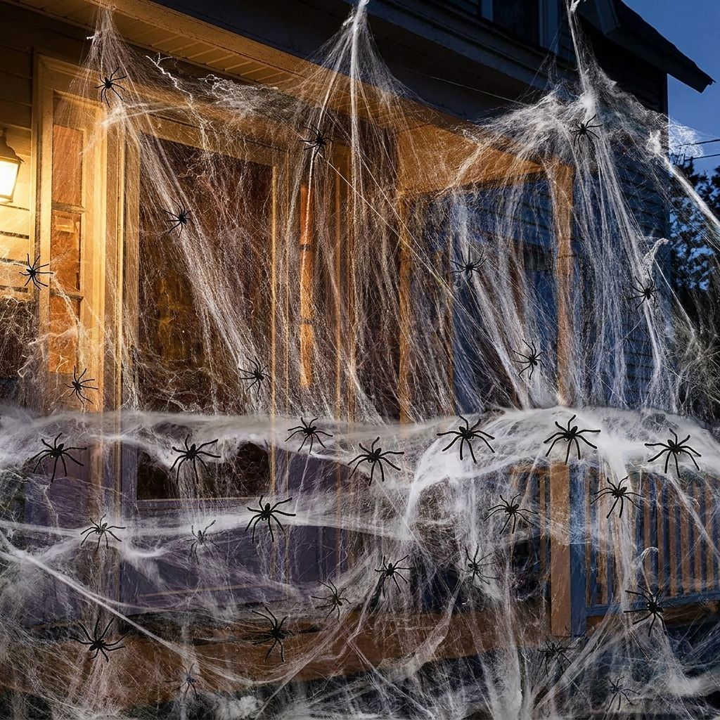 Cobweb covering a doorway and window