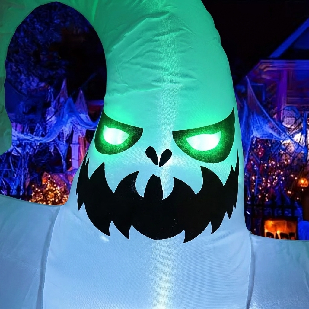 Close-up of the ghost inflatable's glowing face