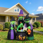 Inflatable cauldron in a daytime front yard