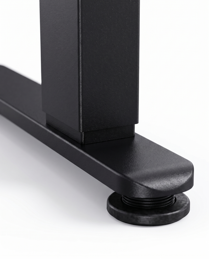 Altura steel T-foot and leveling glide, close-up