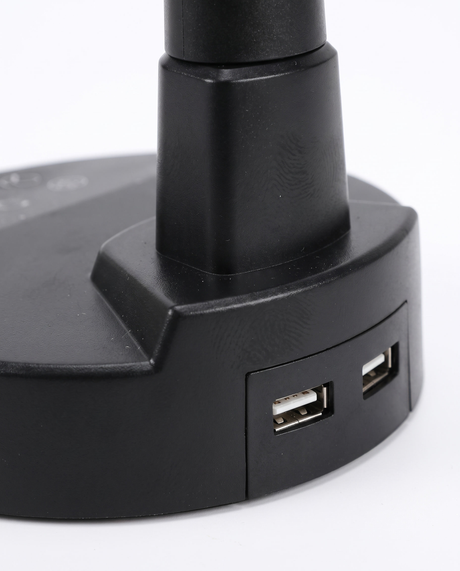 Lume weighted base with USB charging ports, close-up