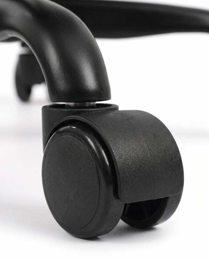 Perch caster wheel and five-star base, close-up