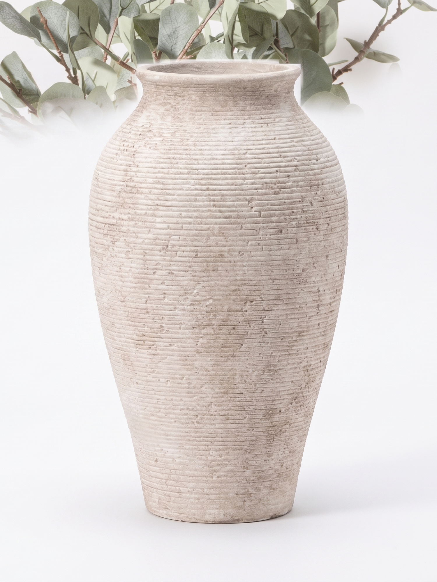 Willa ribbed ceramic vase, studio on white