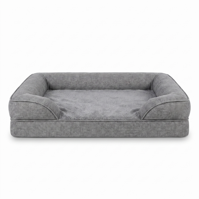 Cove orthopedic bolster dog bed, grey, studio on white