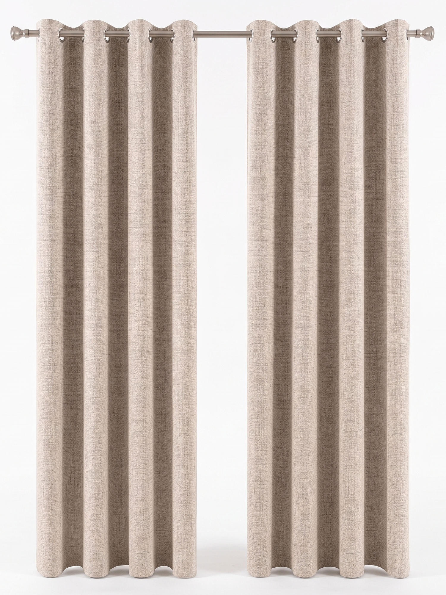 Linden beige blackout linen curtains, studio on white