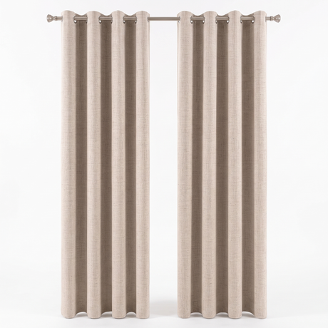 Linden beige blackout linen curtains, studio on white