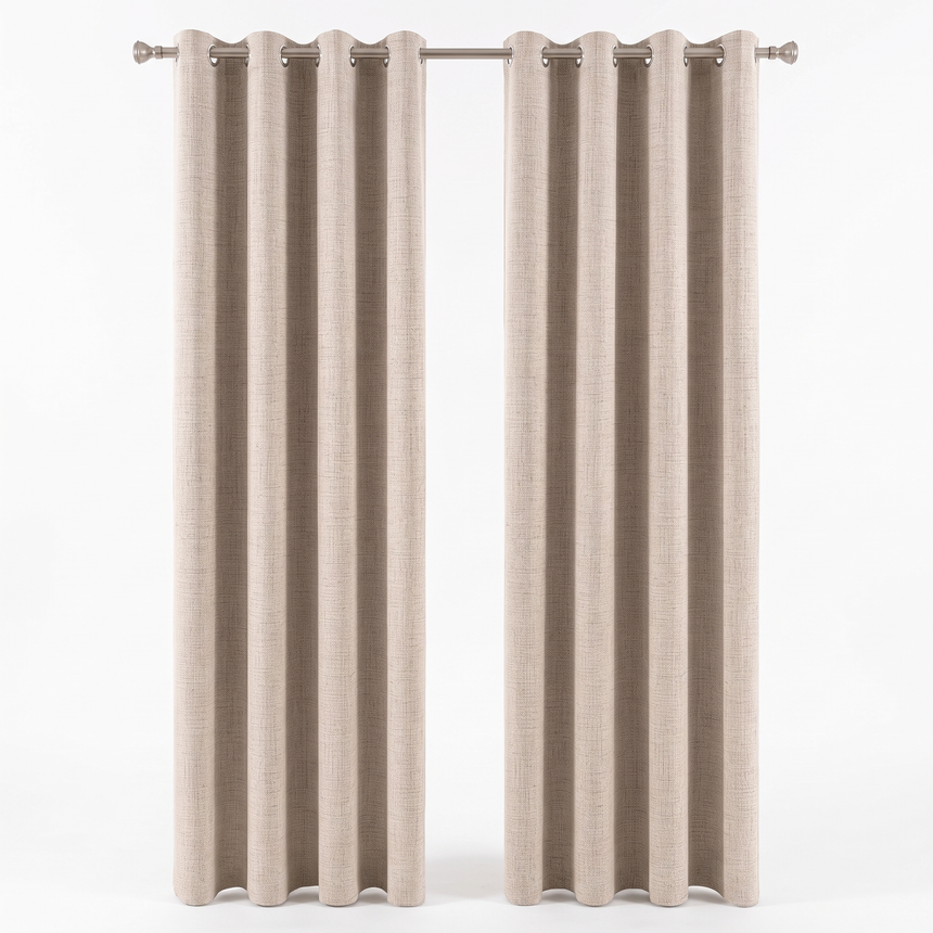 Linden beige blackout linen curtains, studio on white