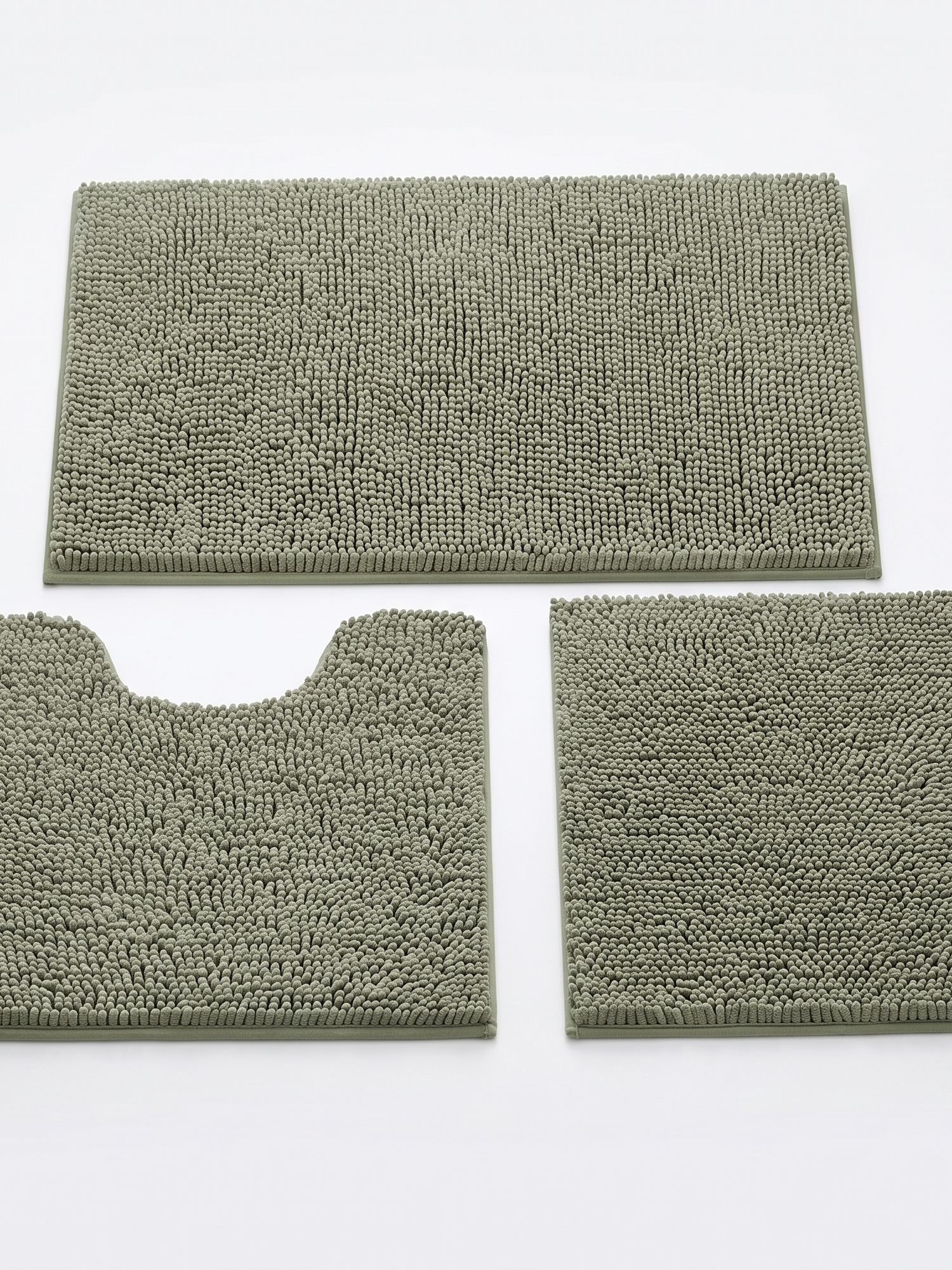 Pebble sage chenille bath mat set of 3, studio on white
