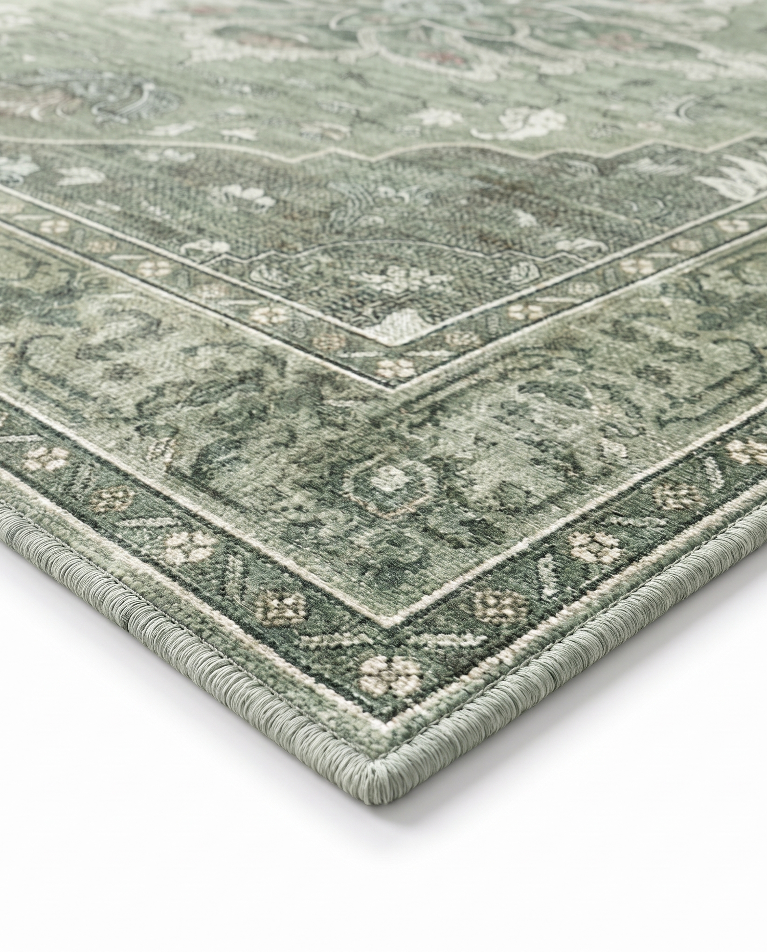 Juniper rug banded border corner, close-up on white