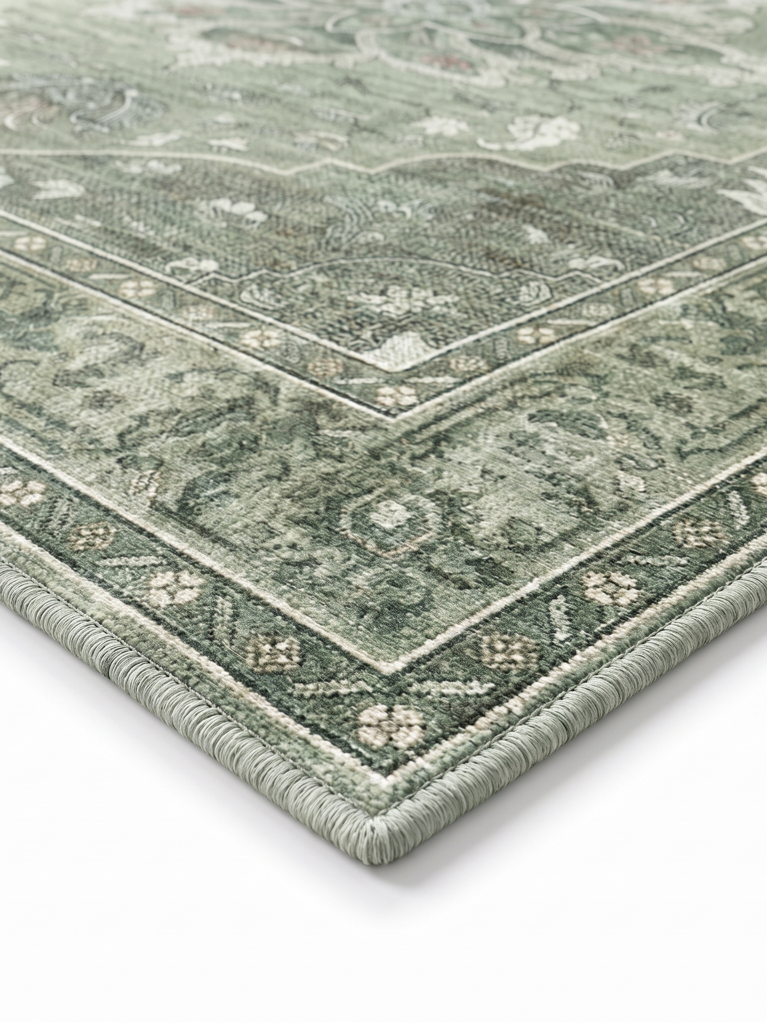 Juniper rug banded border corner, close-up on white