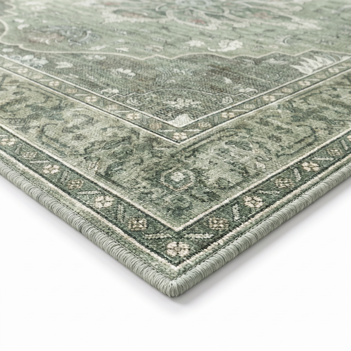 Juniper rug banded border corner, close-up on white