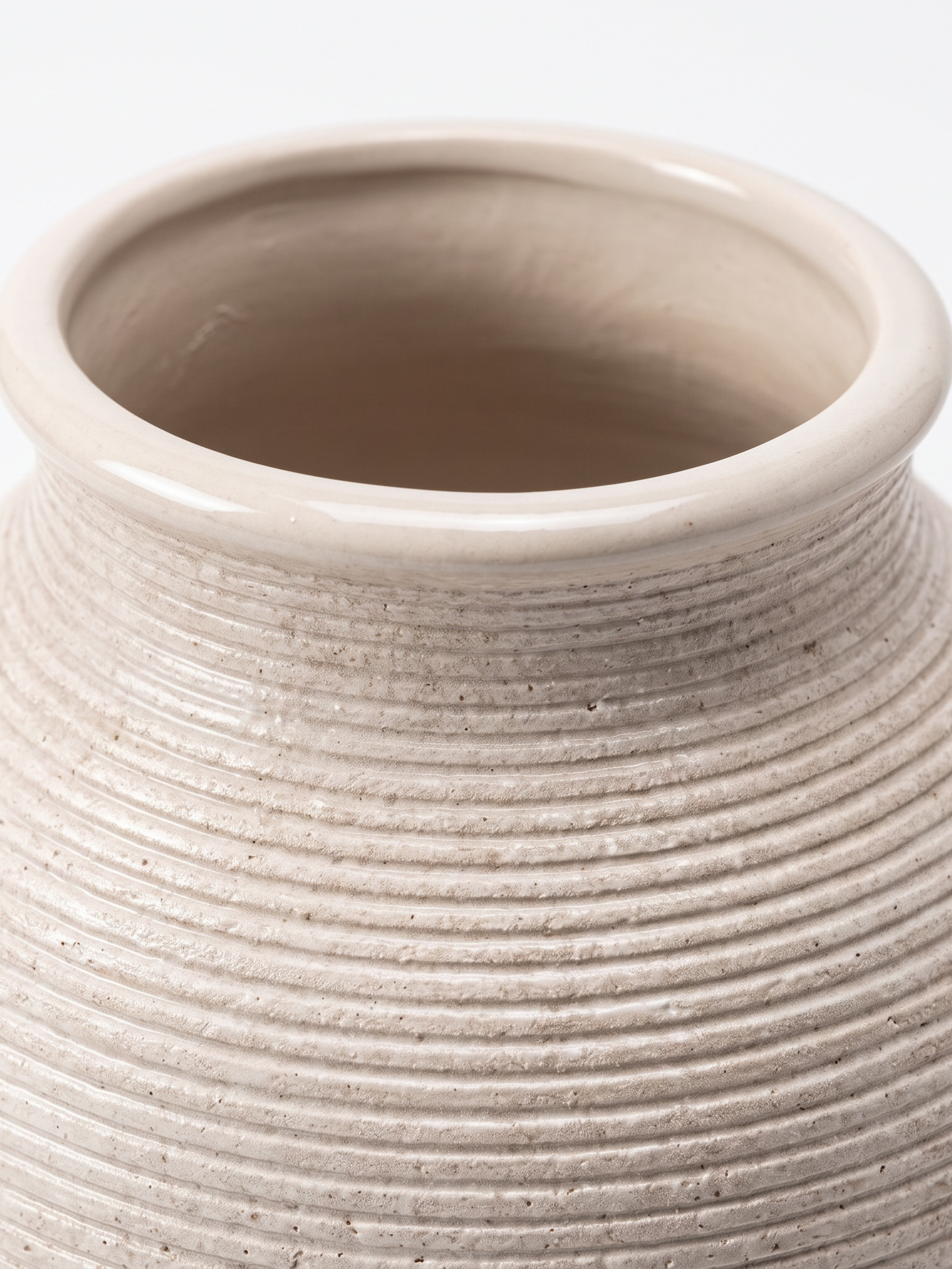 Willa vase rim and neck detail, close-up on white