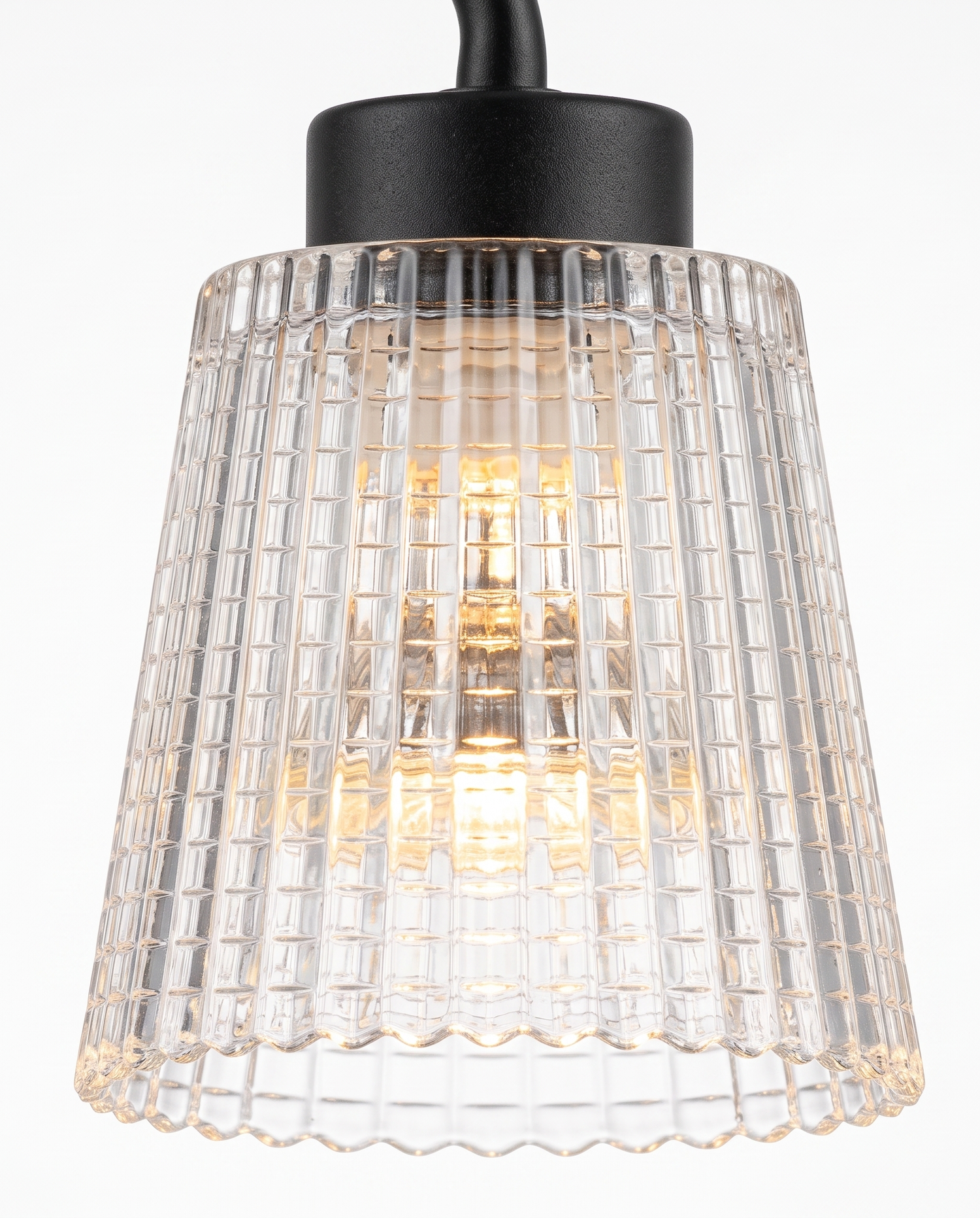 Ember candle warmer fluted glass shade and bulb, close-up on white