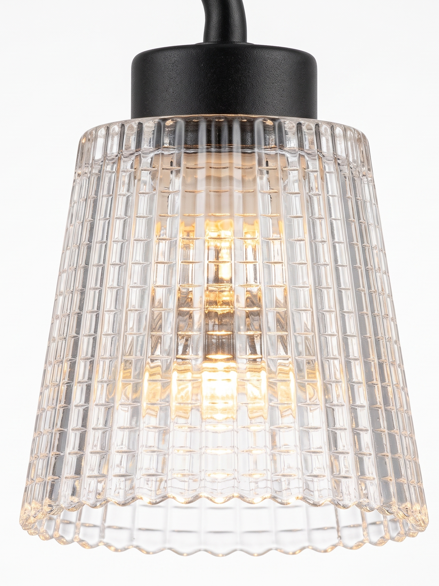Ember candle warmer fluted glass shade and bulb, close-up on white