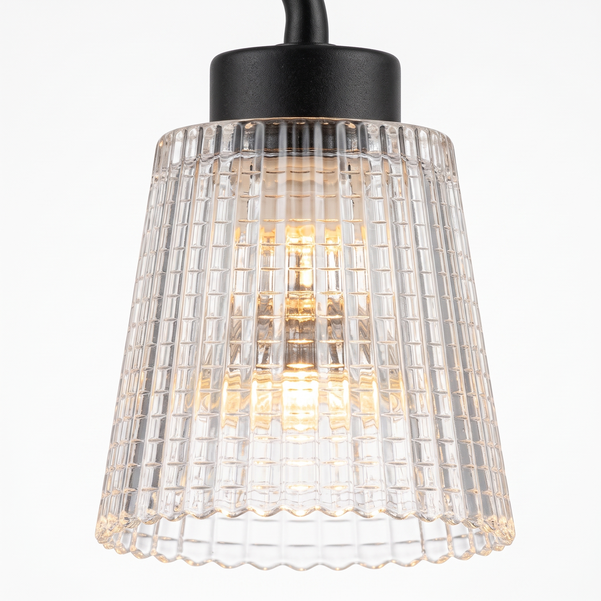 Ember candle warmer fluted glass shade and bulb, close-up on white
