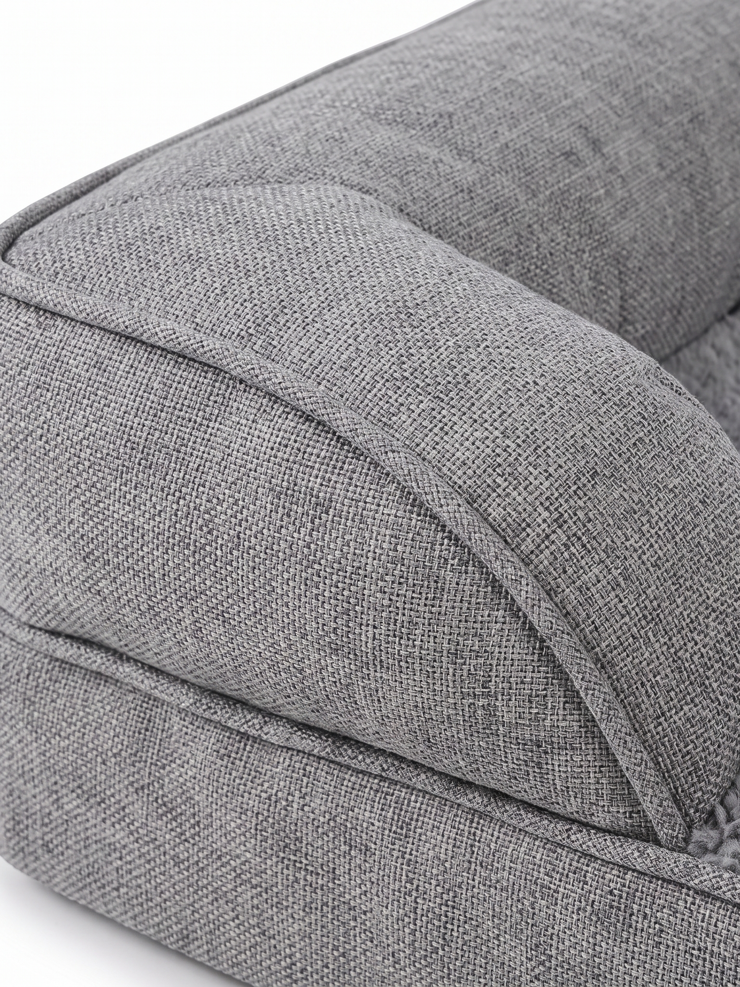 Cove dog bed bolster side and piped seam, close-up on white