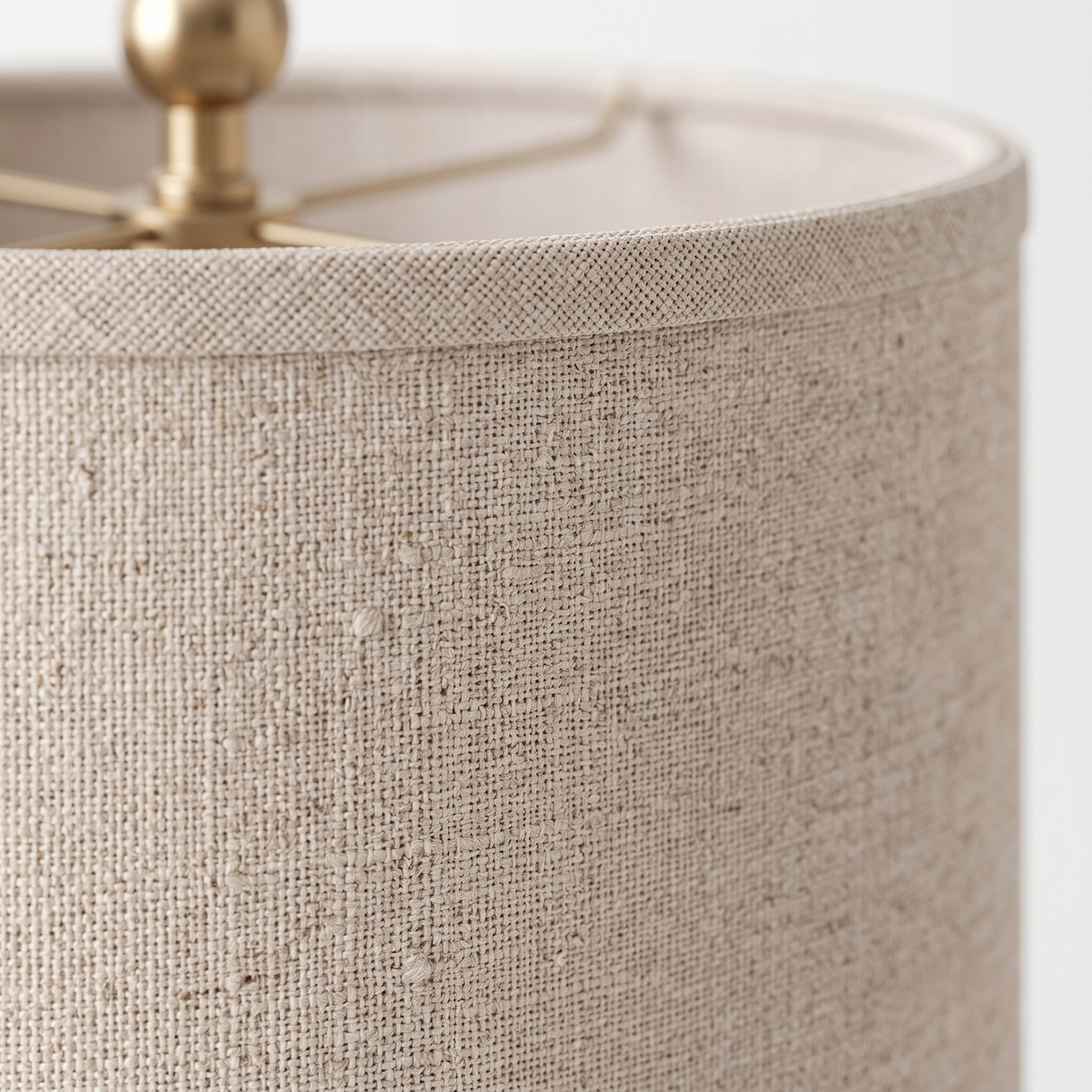 Della lamp oatmeal linen shade weave, close-up on white