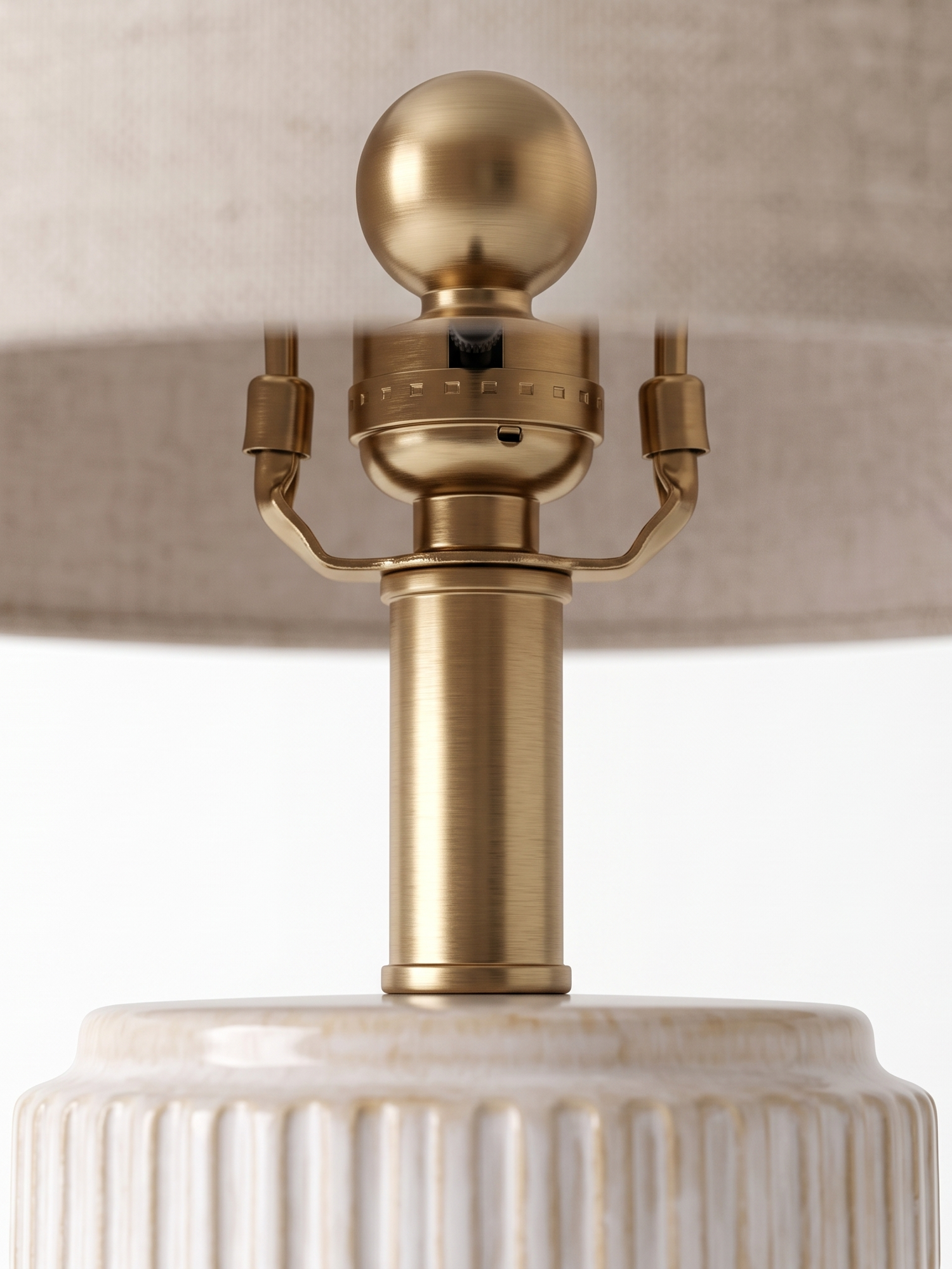 Della lamp brass neck and socket, close-up on white