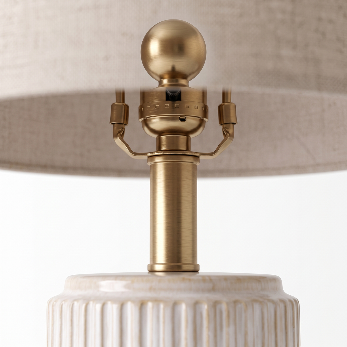 Della lamp brass neck and socket, close-up on white