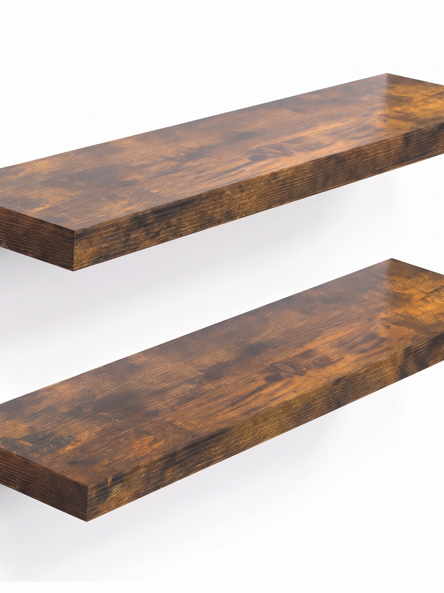 Ridge rustic wood floating shelves set of 2, studio on white