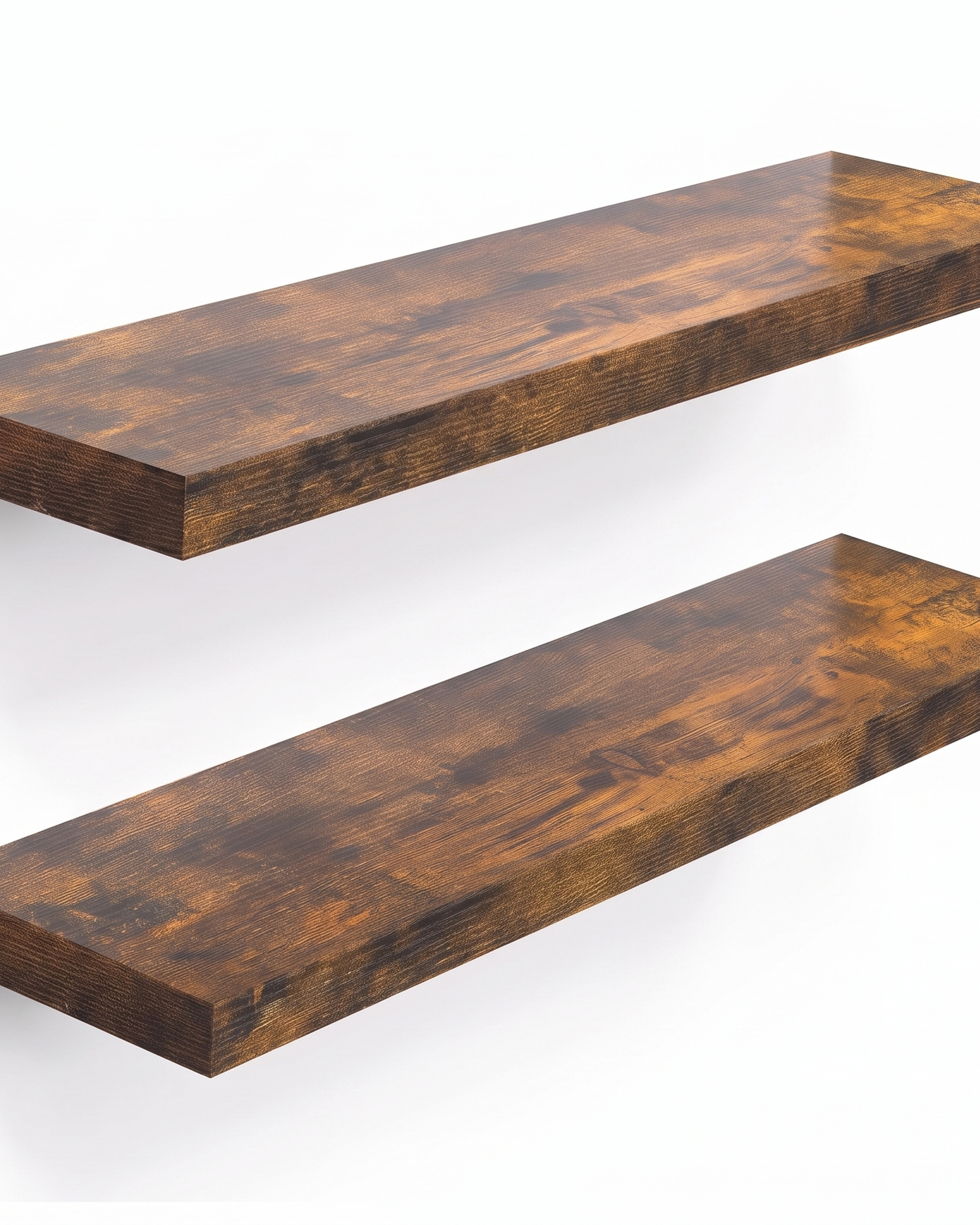 Ridge rustic wood floating shelves set of 2, studio on white
