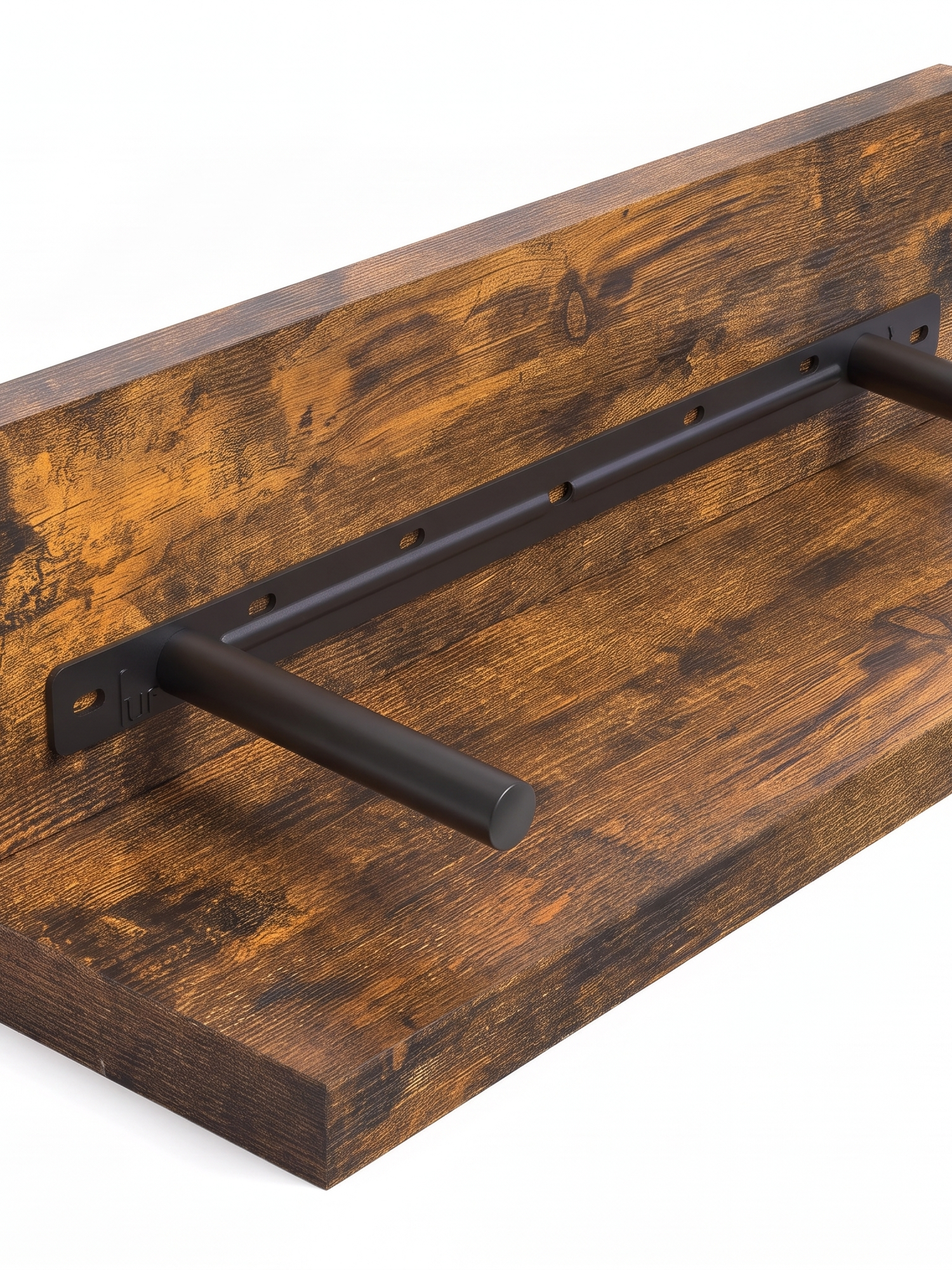 Ridge shelf concealed steel bracket back, close-up on white