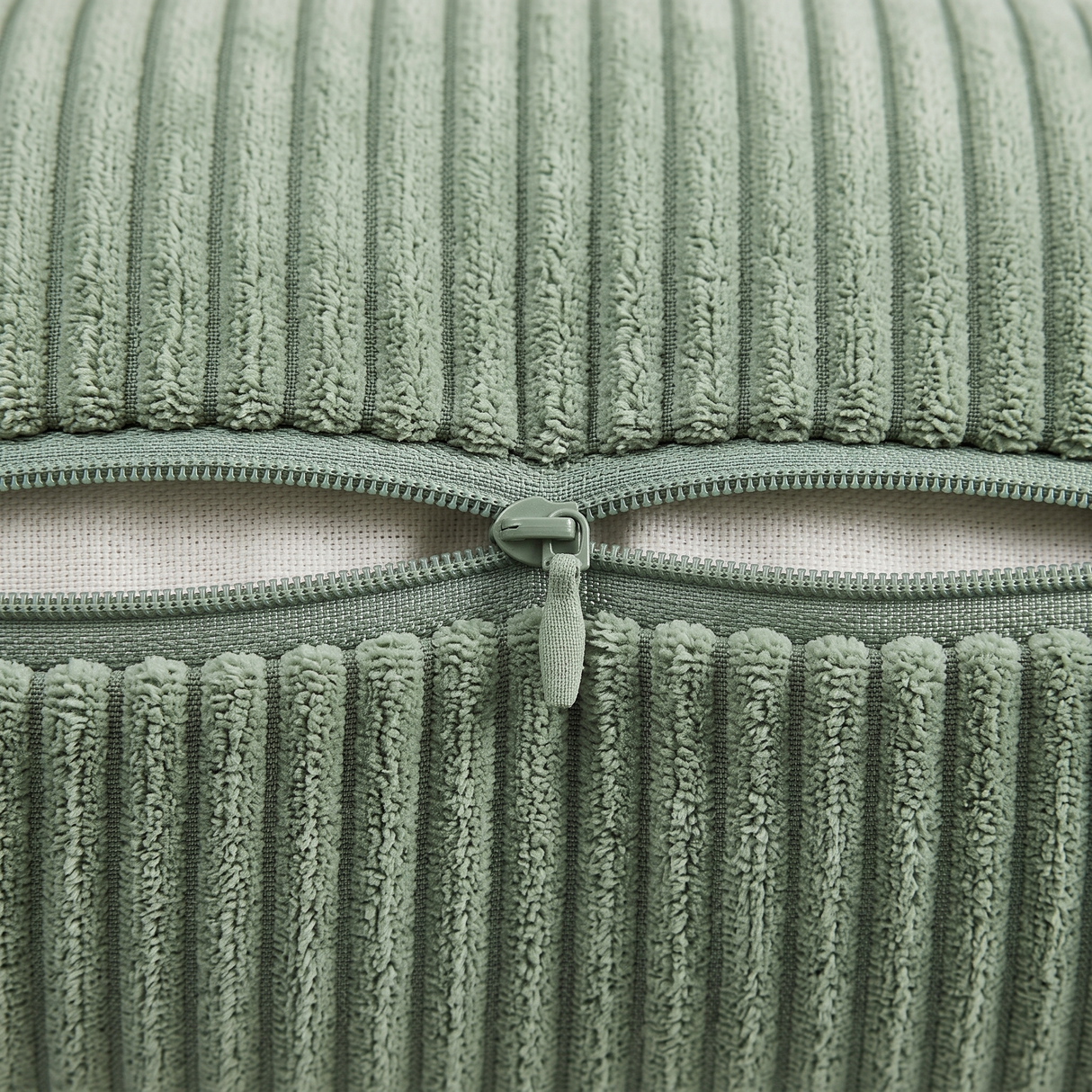 Sorrel pillow cover hidden zip closure, close-up on white
