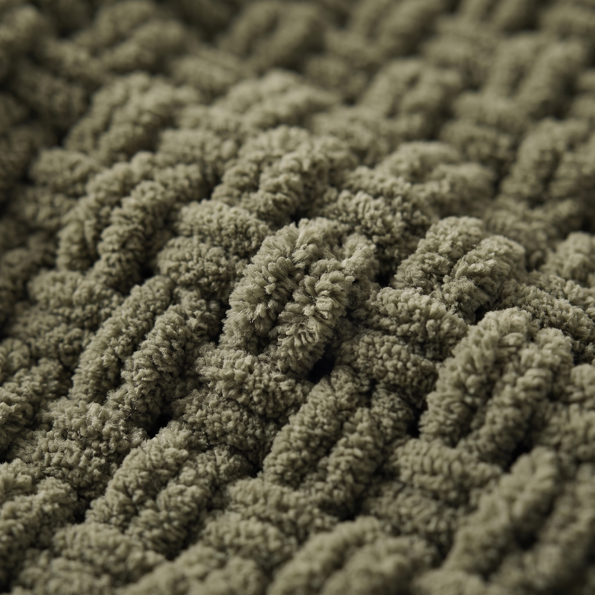 Fern chunky chenille knit texture, close-up on white