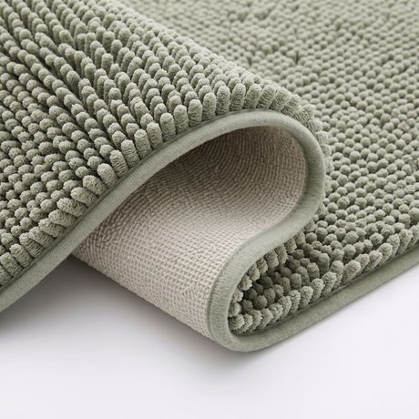 Pebble bath mat non-slip backing, close-up on white