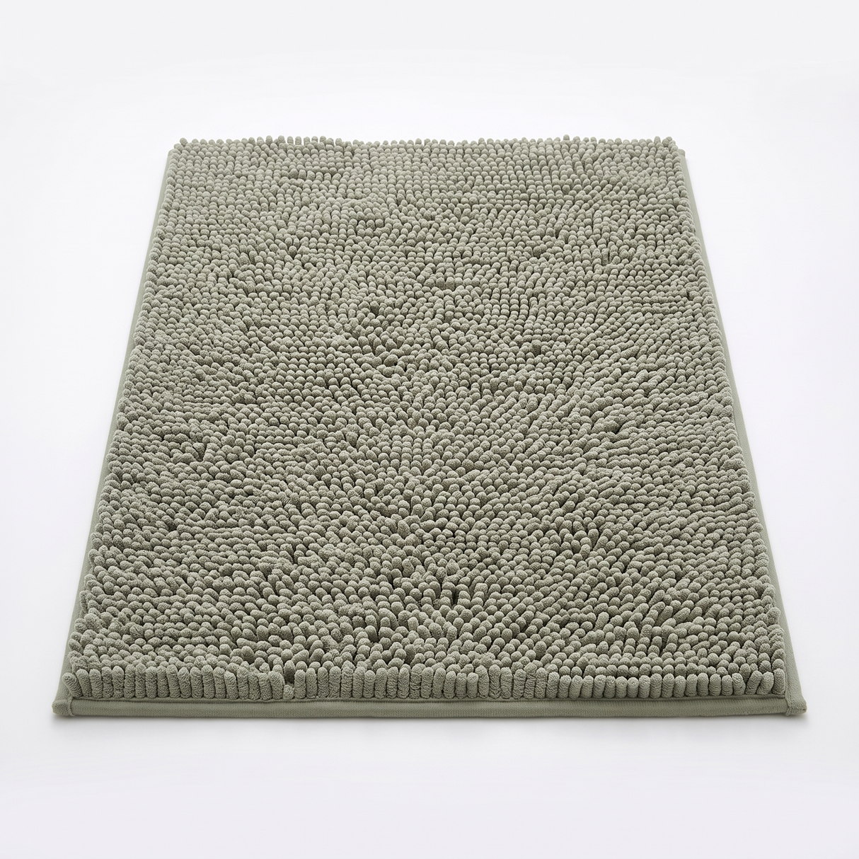 Pebble single sage chenille bath mat, studio on white