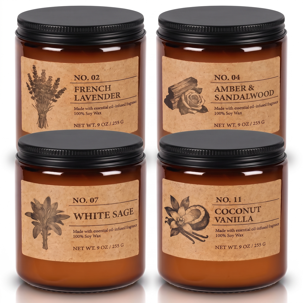 Hearth soy candle set of 4 with lids, studio on white