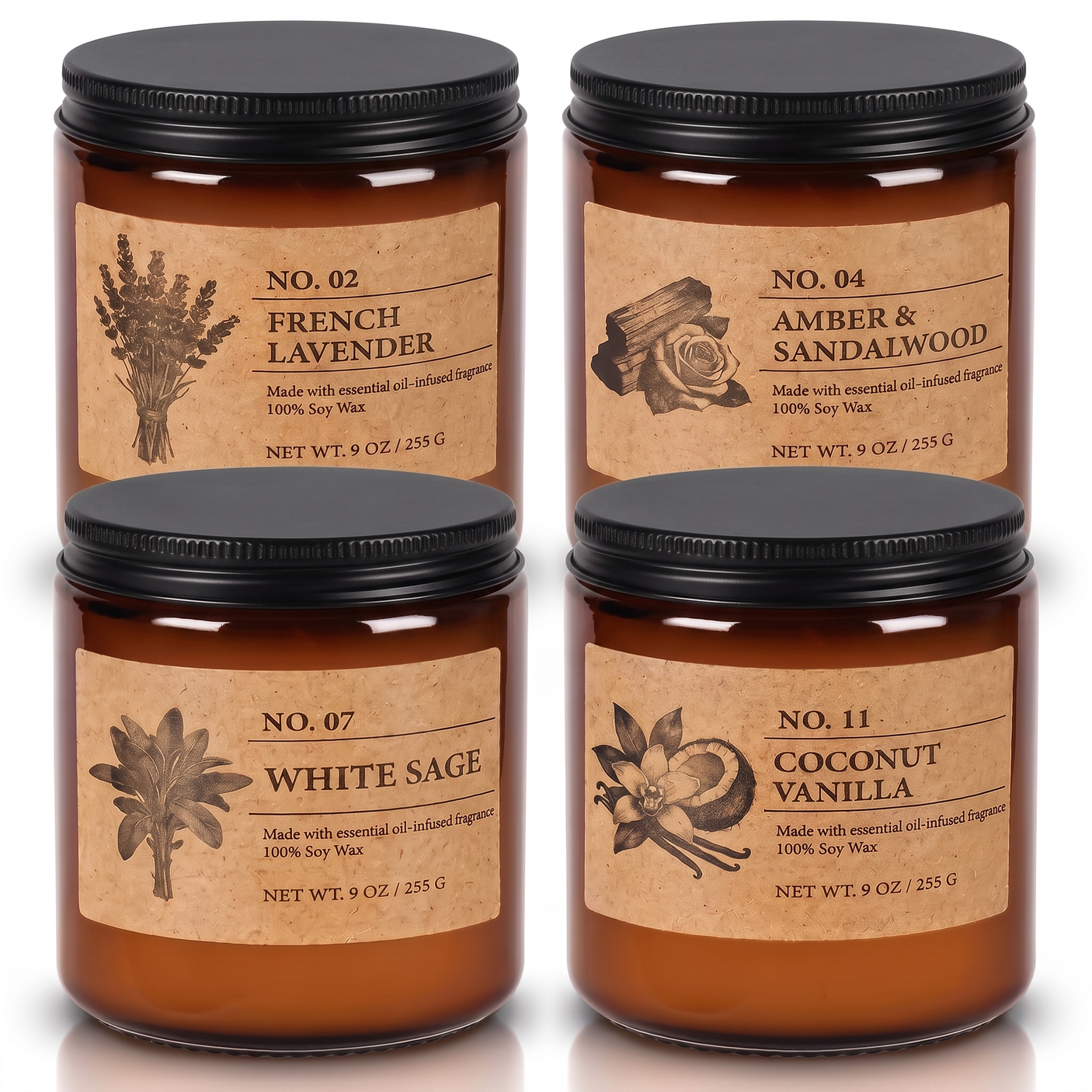 Hearth soy candle set of 4 with lids, studio on white