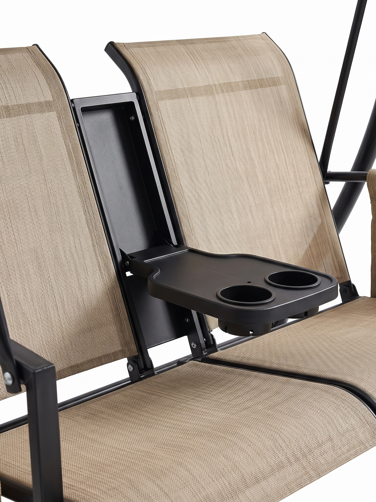 Barcelona swing center console with cup holders, close-up on white