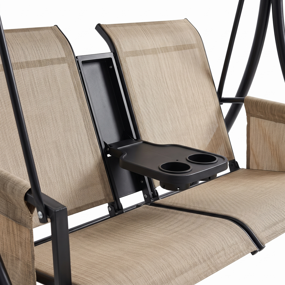 Barcelona swing center console with cup holders, close-up on white