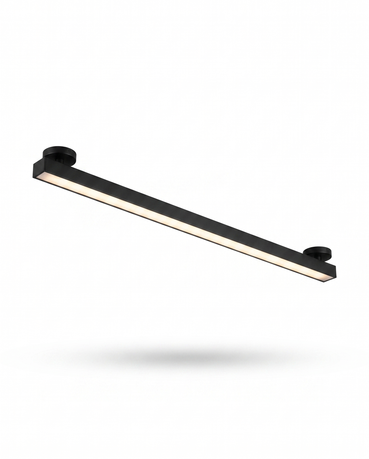 Skyline linear LED ceiling light, black, studio on white