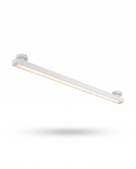 Skyline linear LED ceiling light, white finish, studio on white