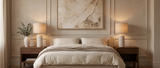 Della ceramic lamp pair flanking a bed with Willa vase and Terra Calm canvas — lifestyle