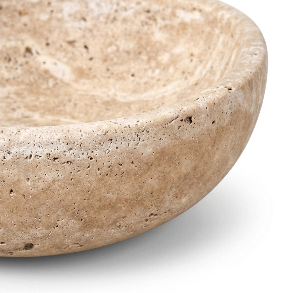 Travertine bowl rounded rim and edge detail
