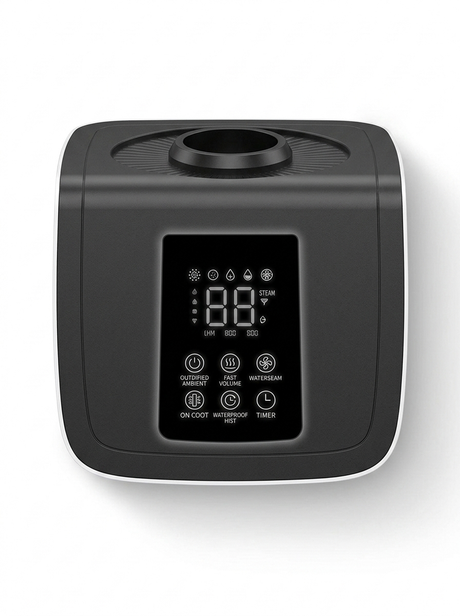 Humidifier top mist outlet and digital control panel close-up