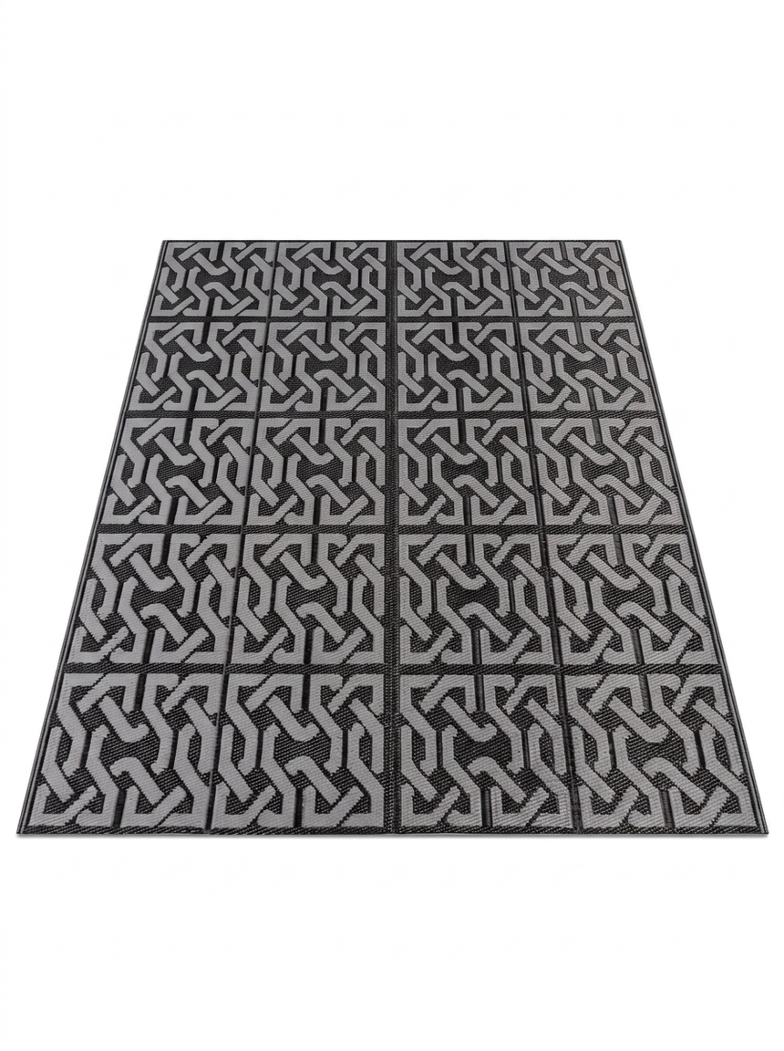 Reversible black and grey outdoor rug — studio white