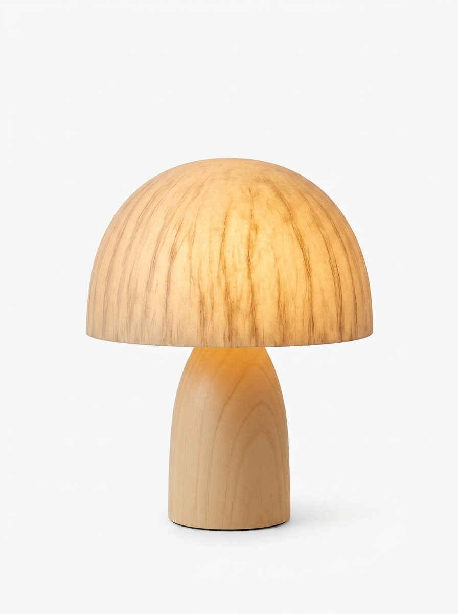 Elmwood wood mushroom table lamp — studio white